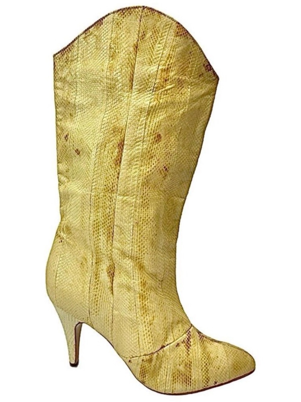 Wild Pair Women’s Beige Snakeskin Leather Mid-Calf Boots Size 7B Cone Heel - Picture 6 of 10